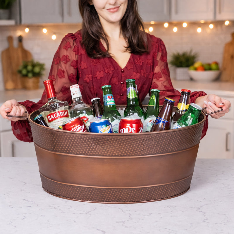 BREKX Aspen Antique Copper Beverage Tub – 6 Gallon Metal Drink