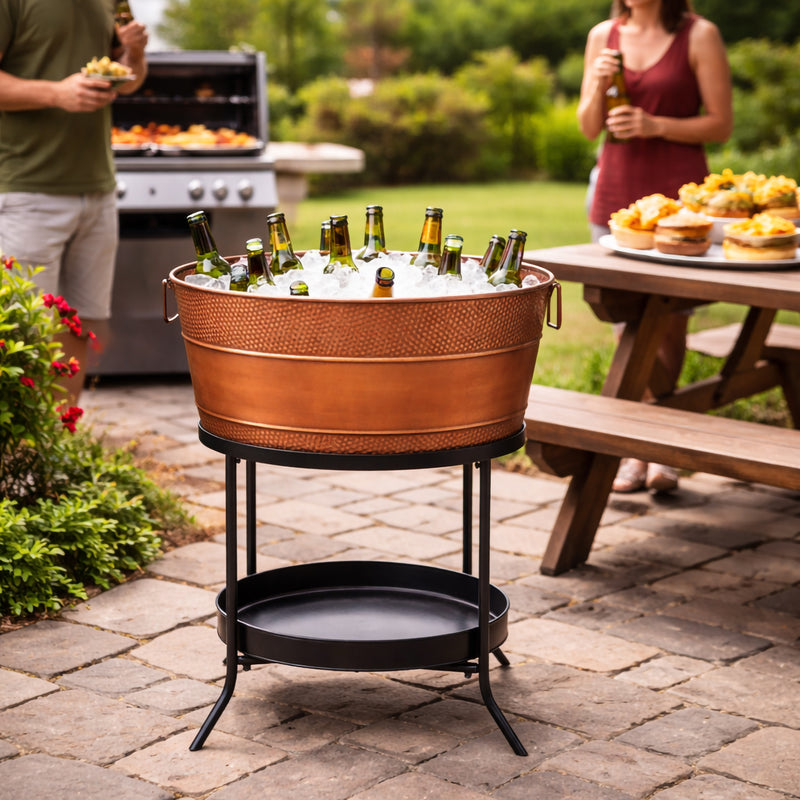 Aspen Antique Copper Beverage Tub with Stand – 6 Gallon Party