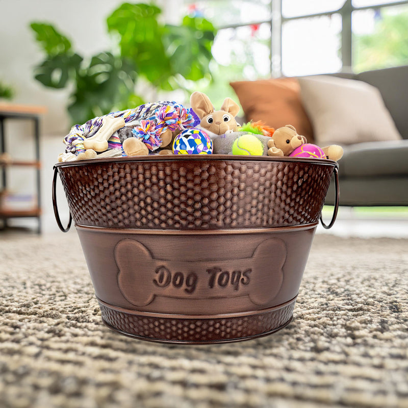 Metal Indestructible Dog Toy Bin, Dog Toy Containers Storage, Round