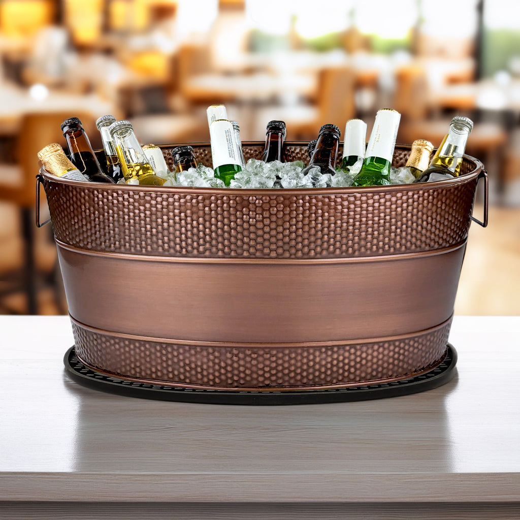 Large wine cooler bucket with bar mat set.  This set includes one beverage tub + one rubber bar mat.