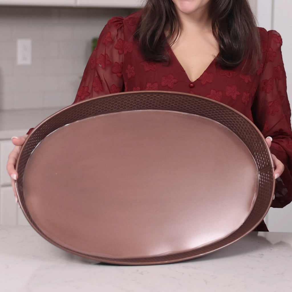 Serving tray galvanized metal antique copper.  Metal tray to use in your kitchen or bar to serve food and drinks at parties.