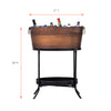 Large metal party tub holds up to 30 12oz bottles.  Tub size if 21 inches long.  The party tub with stand is 28 inches high, freeing up table space and bringing drinks up to a convenient easy to grab height.