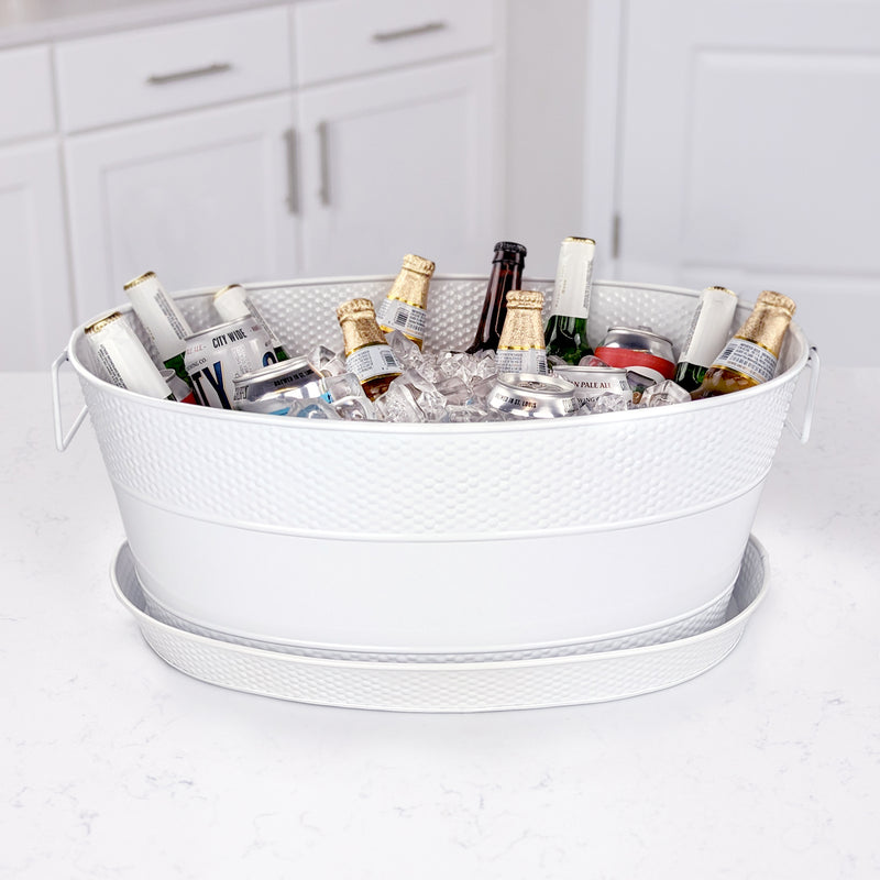 Aspen Metal Beverage Tub with Tray Hammered in White BREKX – BREKX Home  Party