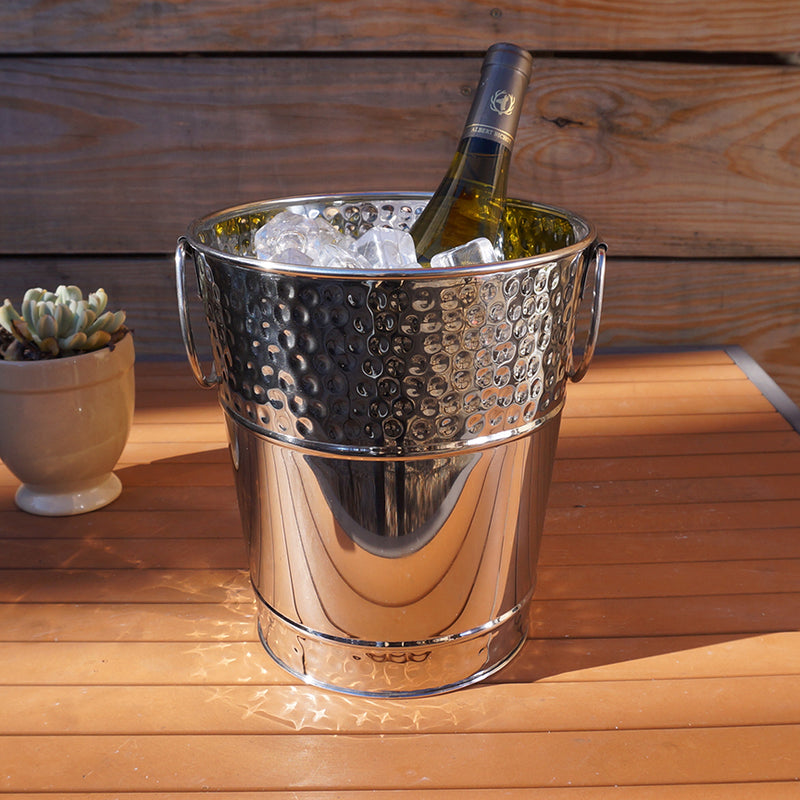 Viski Hammered Metal Ice Bucket - Stainless Steel Beverage Drink Tub With  Handles, Champagne,Wine, Beer and Cocktail Chiller, Large Ice Container Tin  Buckets for Parties - 5.35 Gallons, Silver