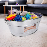 Dog Toy Bin Indestructible - Metallic "Dog Toys" Bone - Stainless Steel Medium | BREKX