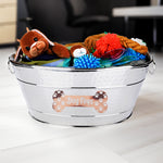 Dog Toy Bin Indestructible - Metallic "Dog Toys" Bone - Stainless Steel Medium | BREKX