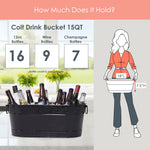 Large ice bucket holds ice and up to 9 bottles of wine or 7 bottles of champagne.