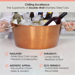 Metal basket champagne bucket or wine chiller bucket made of stainless steel.  Double walled ice bucket construction means this beverage tub is insulated, keeping drinks colder longer.