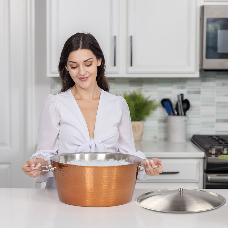 Large ice buckets with lids for keeping ice frozen longer due to the double walled insulated construction.