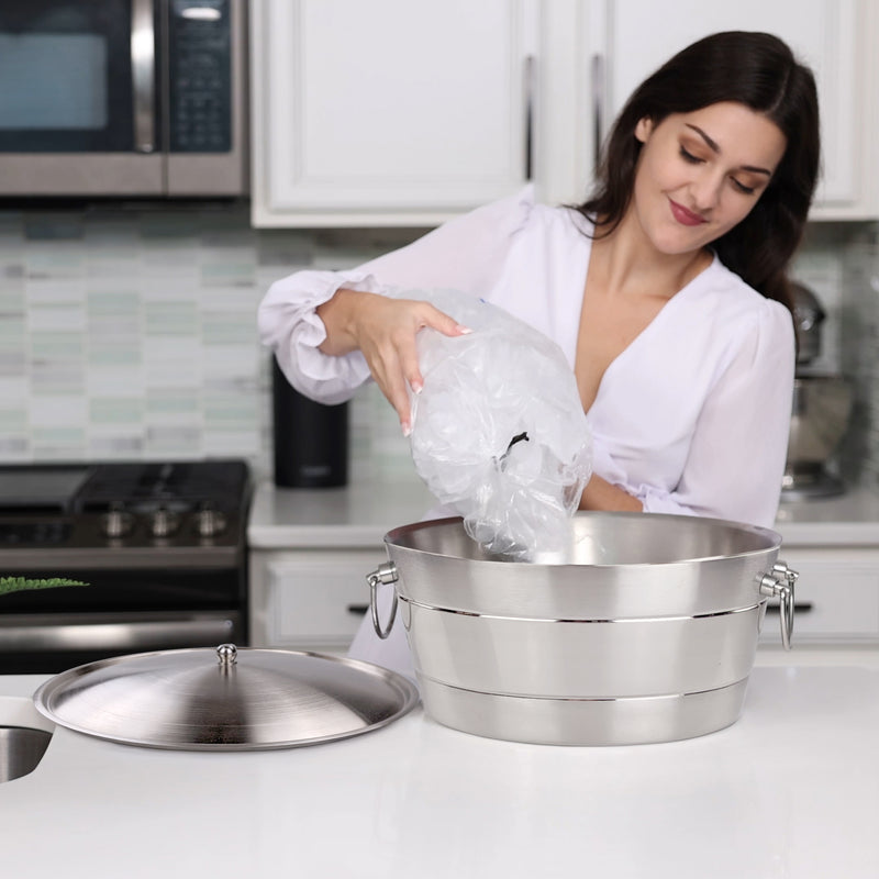 Large Double Walled Ice Bucket: Keeps Clean Ice Cold and Frozen for Hours. 100% Leak-Proof for Mess-Free Party Enjoyment.