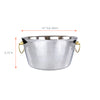 12 quart (3 gallon) party tub with round shape silver stainless steel with gold handles for parties when serving drinks and beverages to friends and family.