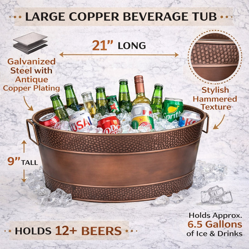 BREKX Aspen Antique Copper Beverage Tub – 6 Gallon Metal Drink
