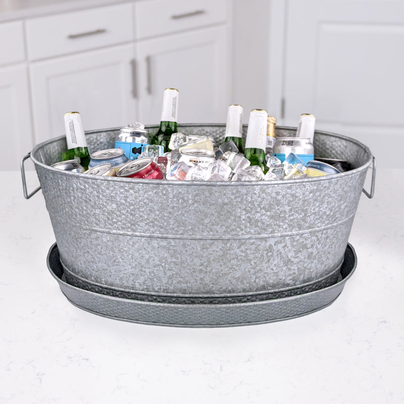 Aspen Metal Beverage Tub with Tray Galvanized Metal | BREKX