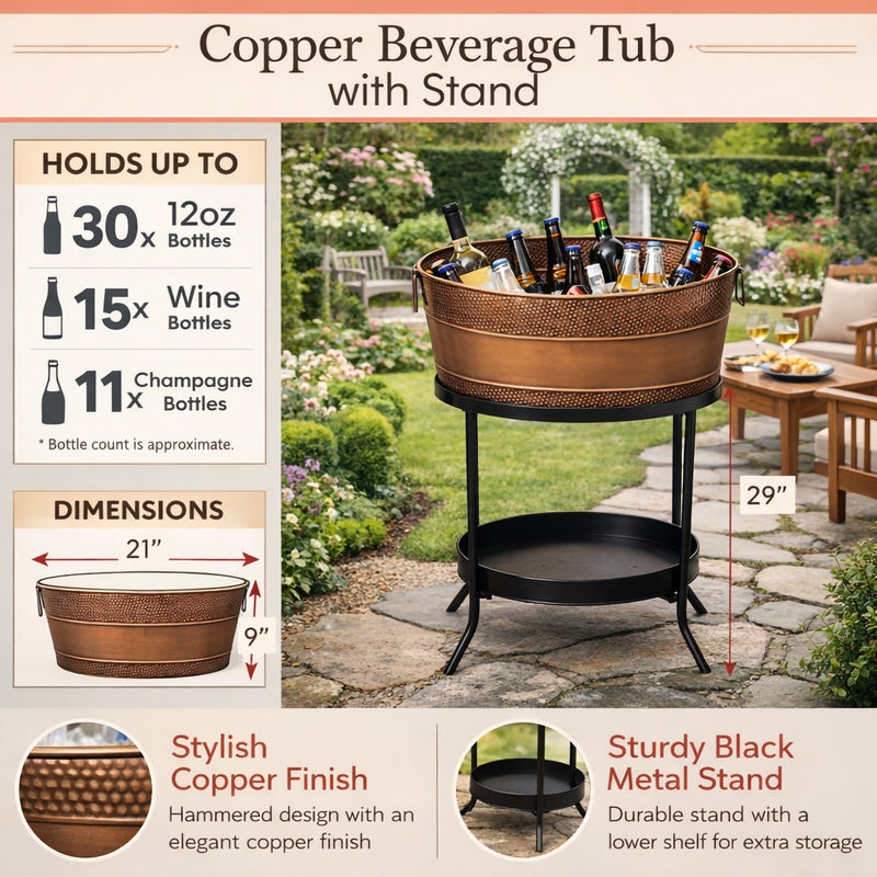 Aspen Antique Copper Beverage Tub with Stand – 6 Gallon Party
