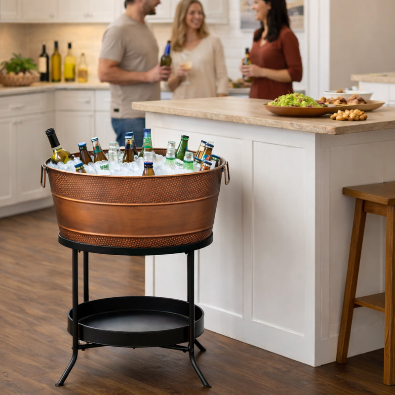 Aspen Antique Copper Beverage Tub with Stand – 6 Gallon Party