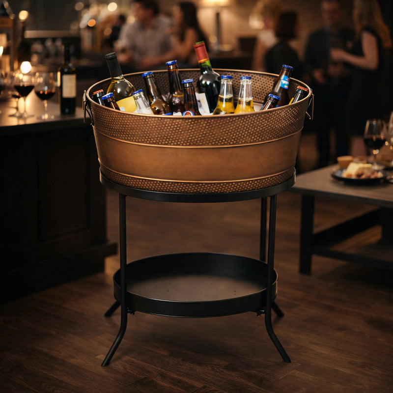 Aspen Antique Copper Beverage Tub with Stand – 6 Gallon Party