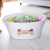 Dog Toy Bin Indestructible - Metallic "Dog Toys" Bone - White Medium | BREKX