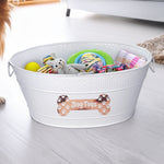Dog Toy Bin Indestructible - Metallic "Dog Toys" Bone - White Medium | BREKX