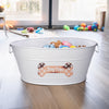 Dog Toy Bin Indestructible - Metallic "Dog Toys" Bone - White Medium | BREKX