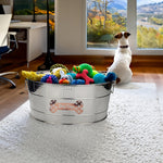 Dog Toy Bin Indestructible - Metallic "Dog Toys" Bone - Stainless Steel Large | BREKX