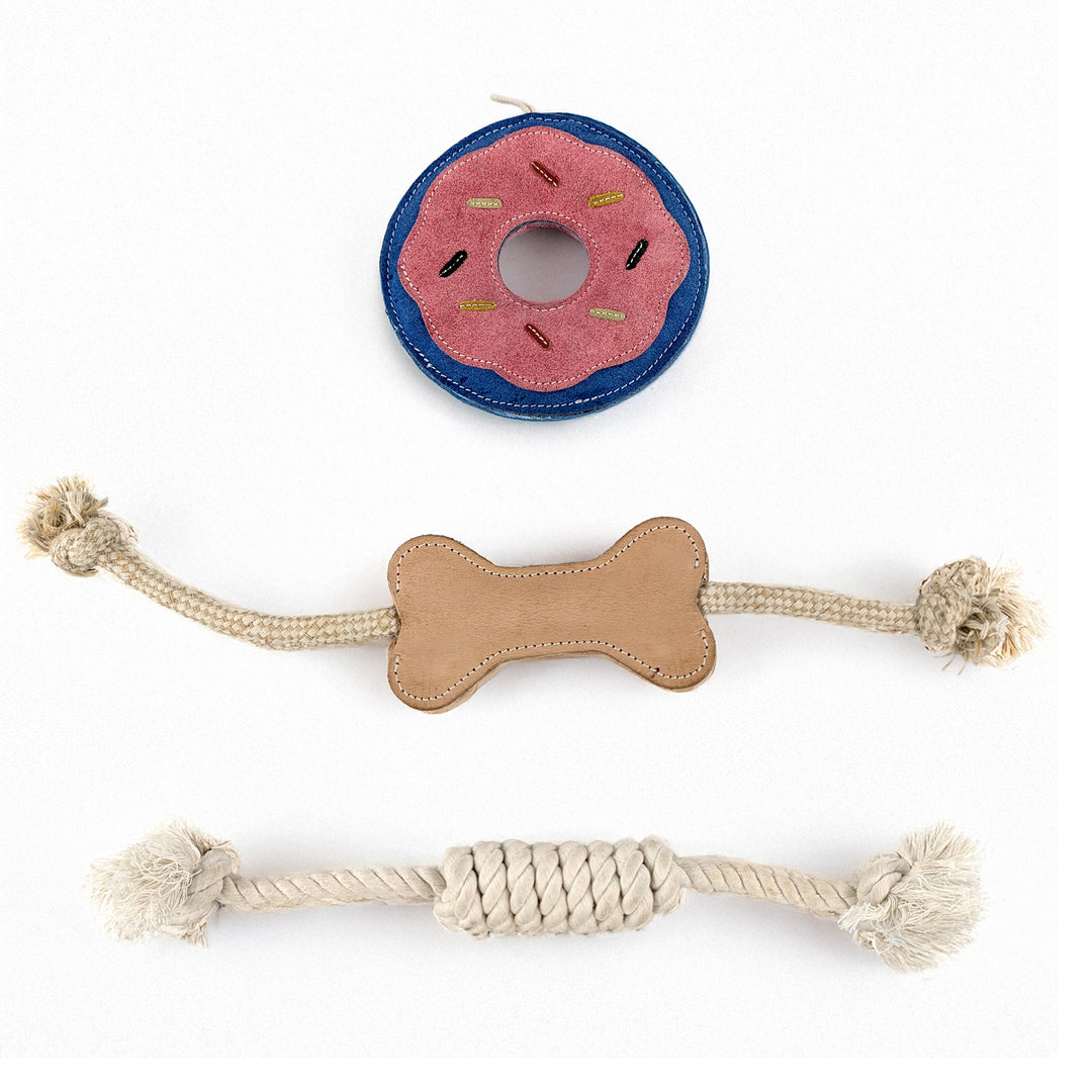 ドッグフード bow 3-Piece Dog Toys for Aggressive Chewers – Leather & Rope Chew Set