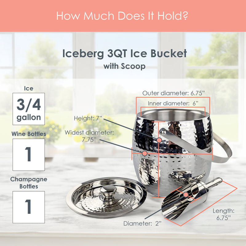 Iceberg Ice Bucket with Lid & Scoop Insulated Stainless Steel | BREKX
