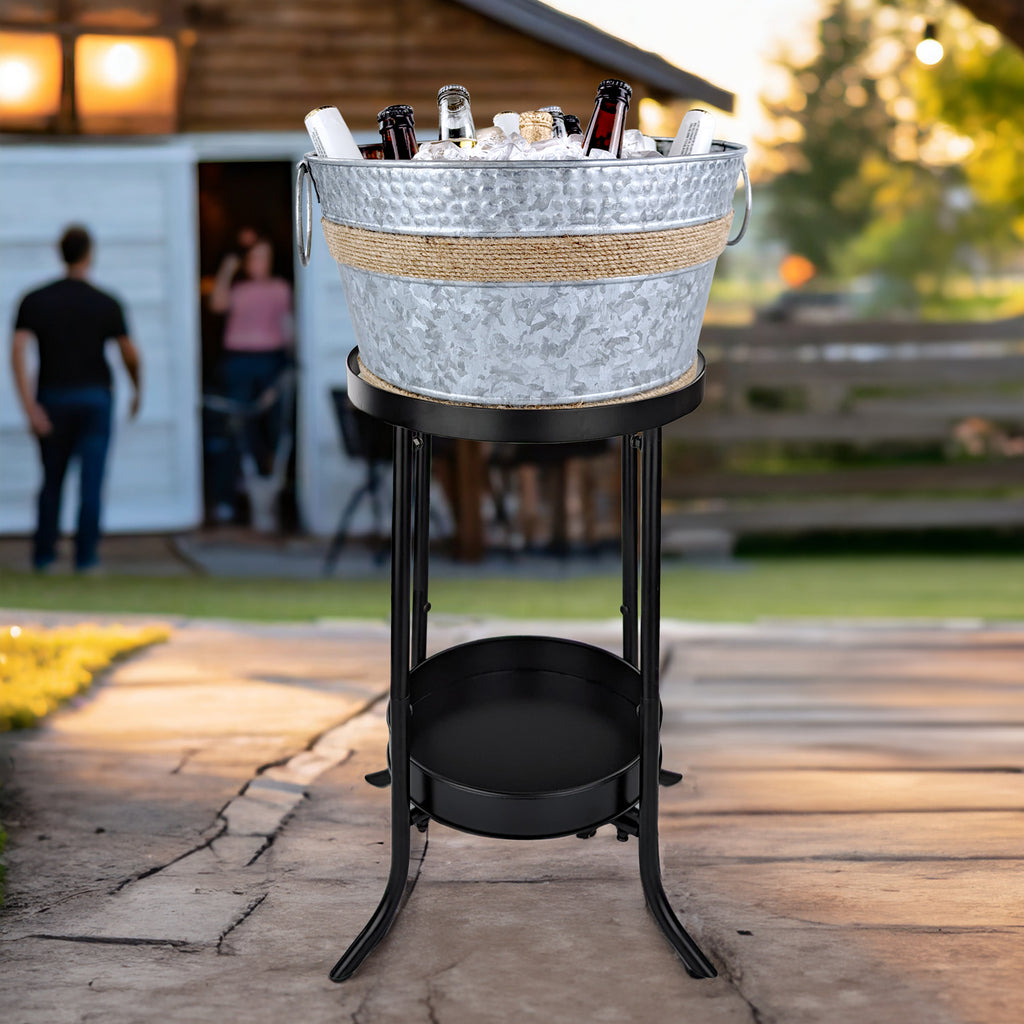 Old Tavern Beverage Bucket with Stand Galvanized with Twine 27-inch | BREKX