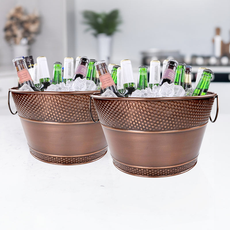 Old Tavern Beverage Buckets Hammered Antique Copper - Set of 2 | BREKX