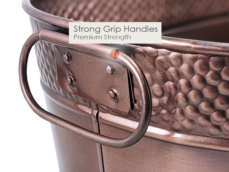Beverage tub to chill wine, champagne, or other favorite drinks and includes strong grip handles on each end for easy carrying.  Antique copper finish and galvanized metal make this a long lasting party bucket for wedding, anniversary, or holiday parties.