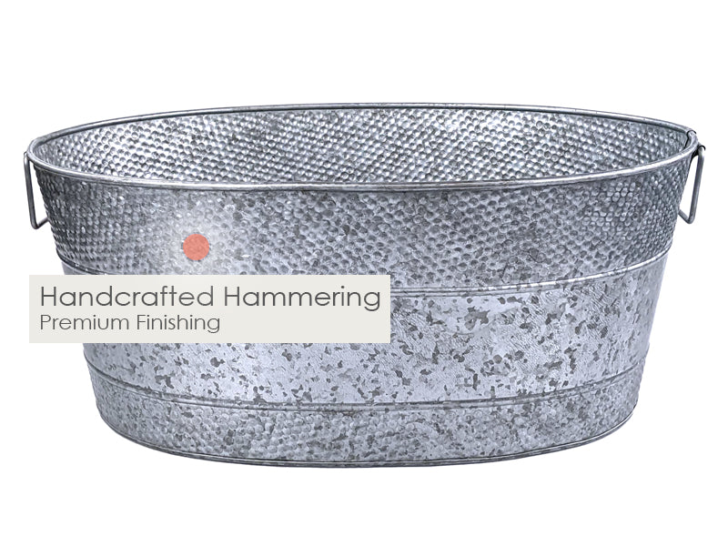 Galvanized tub with hammering handcrafted and durable with large 6-gallon size.  