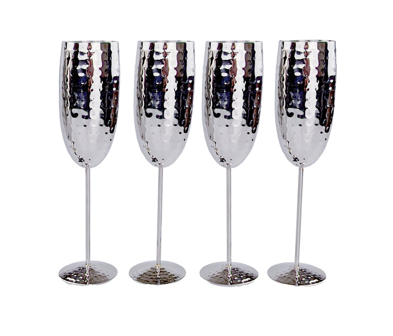 Shatterproof Champagne Flutes Set of 4 Hammered Stainless Steel | BREKX