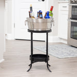 Large ice bucket with stand for parties.  Chill and keep beer, wine, and champagne at an easy to grab height while leaving table space for more entertaining.