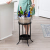 3 Gallon metal drink bucket that is insulated and 100% leak proof.  This drink bucket comes with a stand that includes a lower shelf to hold other bottles or barware accessories.