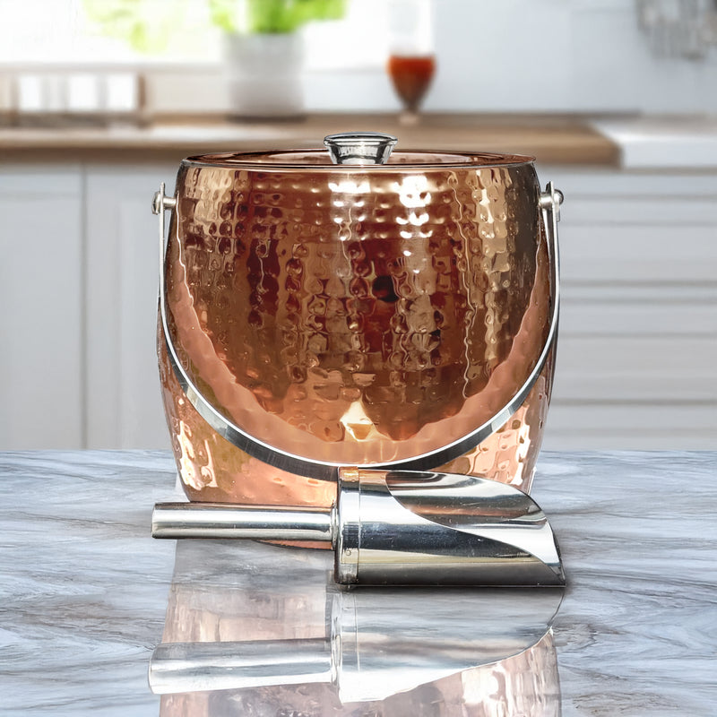 Iceberg Ice Bucket with Lid & Scoop Insulated Stainless Steel, Rose Copper | BREKX