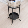Wine cooler with stand that includes a lower shelf for wine or barware storage.