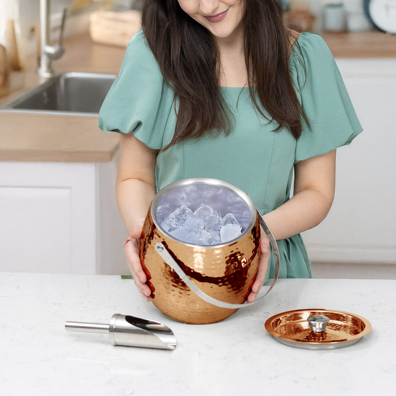Iceberg Ice Bucket with Lid & Scoop Insulated Stainless Steel, Rose Copper | BREKX