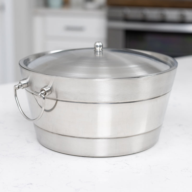 Anchored Ice Bucket with Lid Ribbed Stainless Steel | BREKX