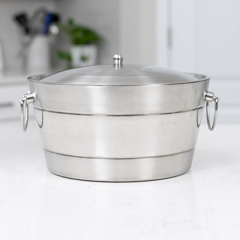 Anchored Ice Bucket with Lid Ribbed Stainless Steel | BREKX