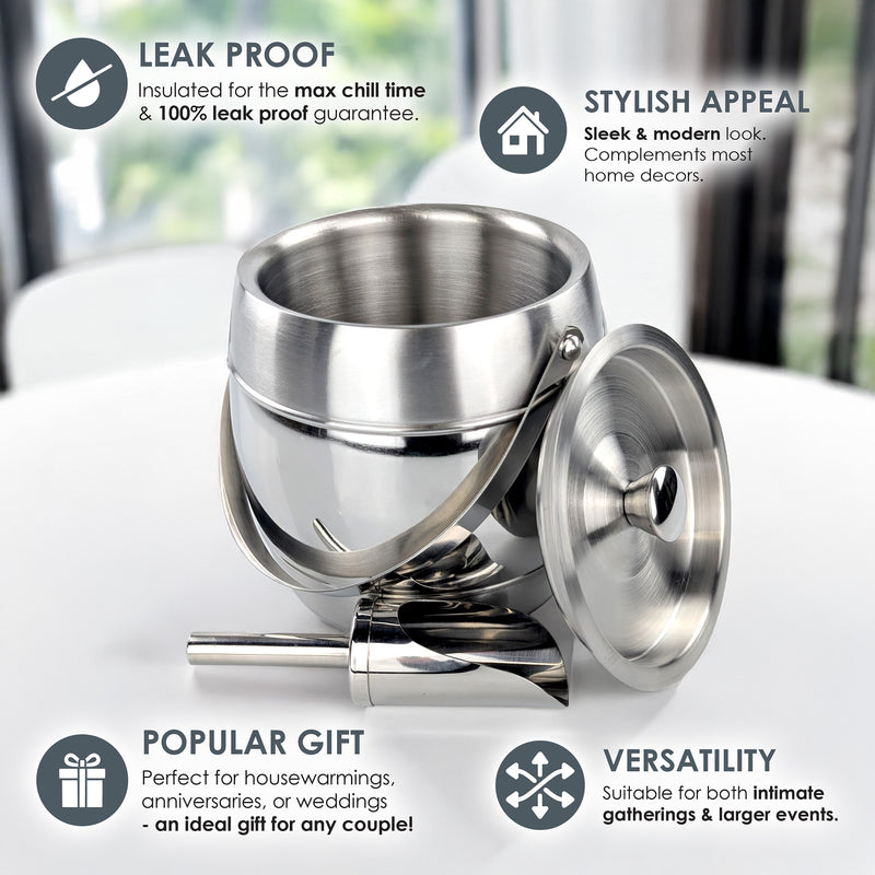 Iceberg Ice Bucket with Lid & Scoop Brushed Dual Finish Stainless Steel | BREKX