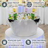 A large steel ice bucket with drinks that is leak proof, versatile, and a popular give for housewarmings, anniversaries, or weddings.