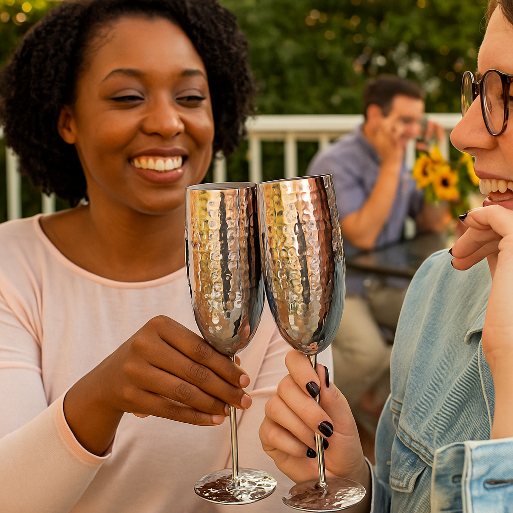 Shatterproof Champagne Flutes Set of 4 Hammered Stainless Steel | BREKX