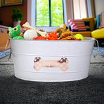 Dog Toy Bin Indestructible - Metallic "Dog Toys" Bone - White Large | BREKX