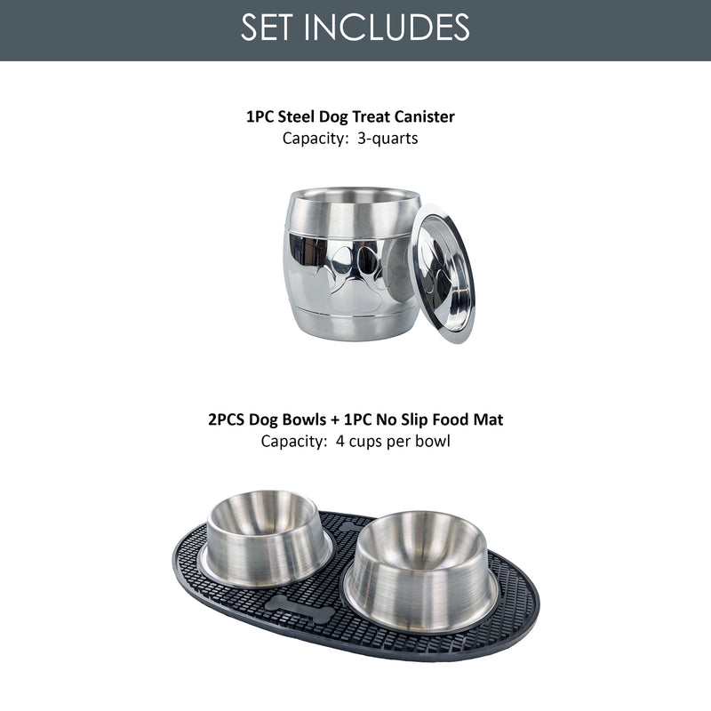 The Mealtime Upgrade Set - Premium Dog Bowls with No Slip Mat + Air Tight Treat Canister | BREKX