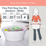 Dog Toy Bin Indestructible - Embossed Paw Print - White Medium | BREKX