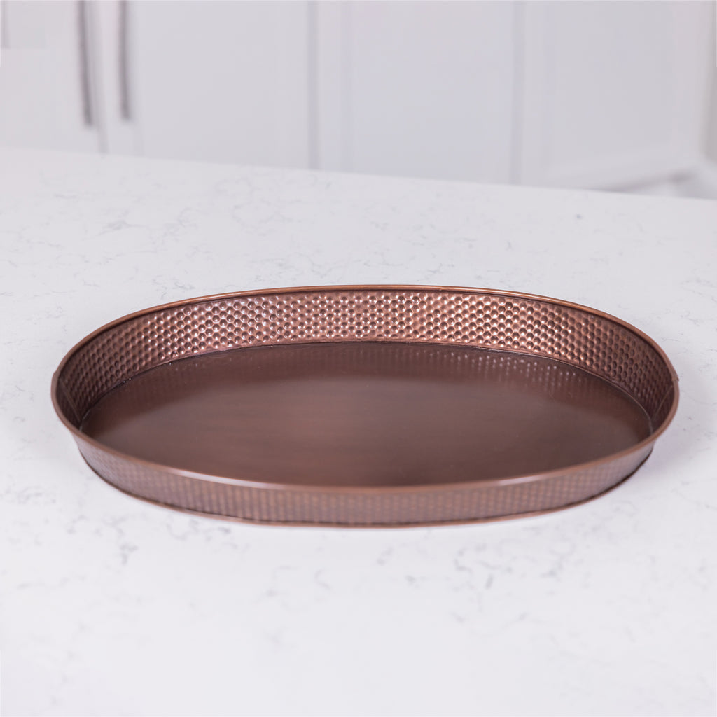 Serving tray galvanized metal antique copper.  Metal tray to use in your kitchen or bar to serve food and drinks at parties.
