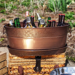 Metal tray for party tub.  Made of galvanized metal with antique copper finish.  Catches party tub splashes, spills, and party tub condensation.