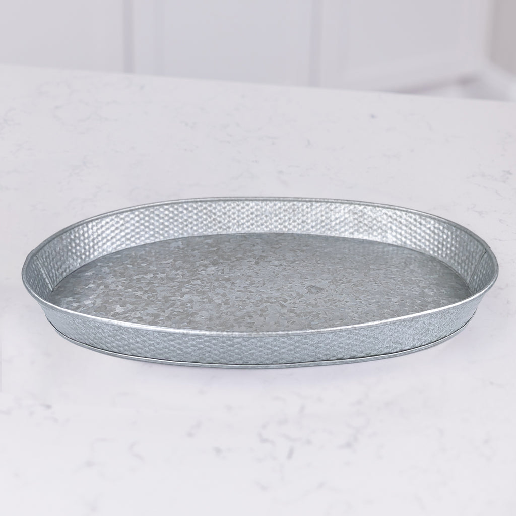 galvanized metal tray for serving food or drinks at a party in the kitchen, on the patio, or anywhere in the home.  