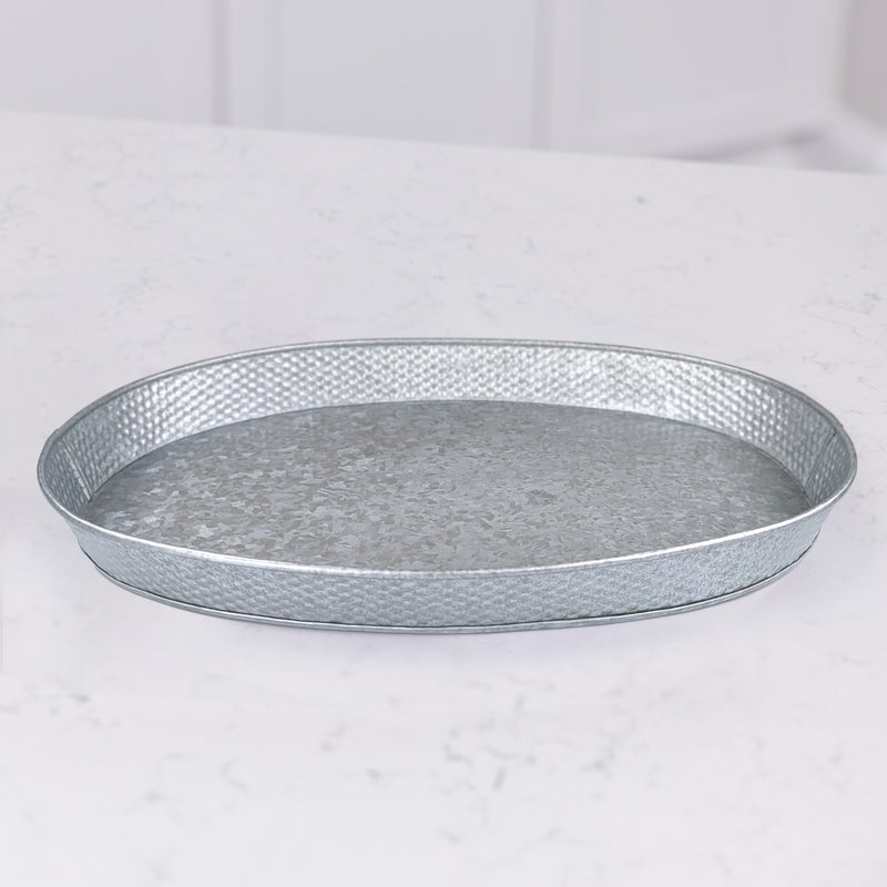 galvanized metal tray for serving food or drinks at a party in the kitchen, on the patio, or anywhere in the home.  